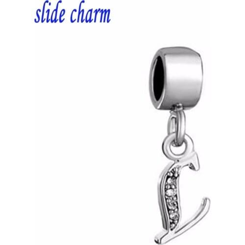 Slide charm Free shipping L white crystal pendant games lost amulet charm beads fit Pandora bracelet