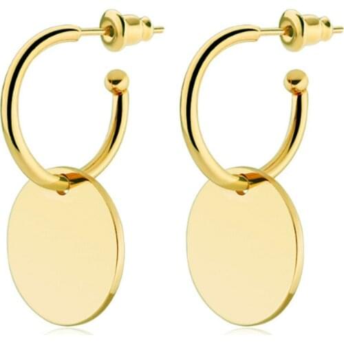 316L Stainless Steel Simple Round Stud Earrings Titanium Steel Smooth Round Cake Pendant Earrings