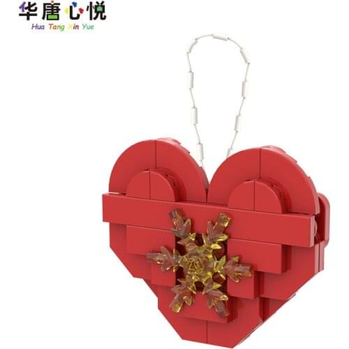 For Friends Christmas Elements Red Heart-shaped Pendant Decoration DIY Models Toy For Kids Friend Building Block Gift Compatible