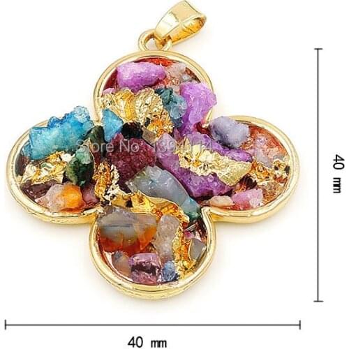 Mixed Colors Crystal Cluster Clover Pendant Gold Approx 40*40 mm