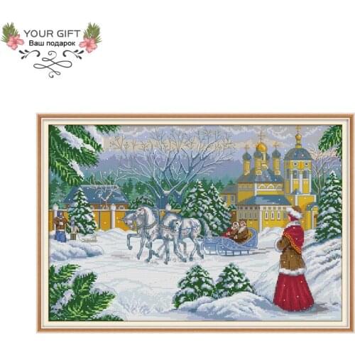 Joy Sunday FA022 Waiting In The Snow 14CT 11CT Counted and Stamped Waiting In The Snow Needlework Joy Sunday Cross Stitch Kits