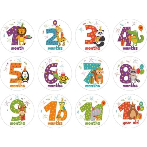 Milestone Memorial Month Sticker Cartoon Animal Baby Monthly Stickers Photography Commemorative Card Number Photo Props