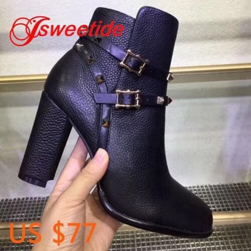 Top Quality Leather Winter Boots Waterproof Women Fashion Ankle Boots Classic Comfortable Leather buckleThick Short Boots