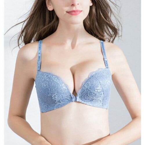 YBCG Wire Free Women Bra Front Cosure Padded Push Up Underwear Lace Adjusted-straps Breathable Bras For Women