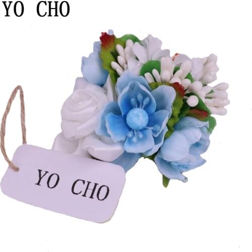 YO CHO High Quality Free Shipping Artificial Corsage Flowers Boutonniere Bouquet Corsage Wristlet Vintage Silk Fake Blue Flowers