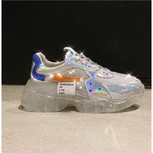 2020spring Trend Women Transparent Sneakers Harajuku Platform Woman Shoes Laser Jelly Casual Shoes Shining Shoes Running Shoes