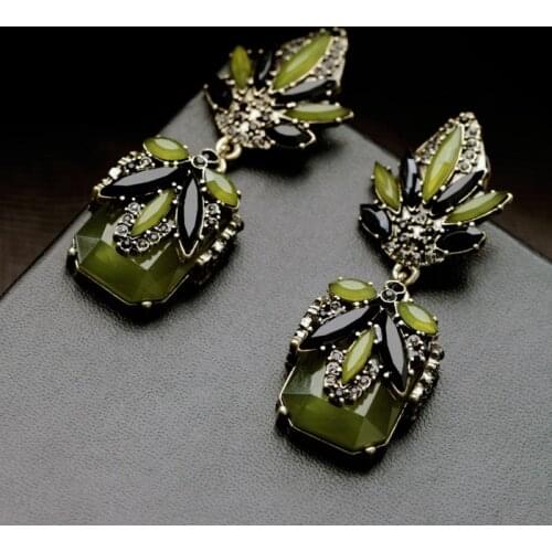 E78 fine jewelry fashion blackish green gem pendant stud earring women stud earring summer style green Gem