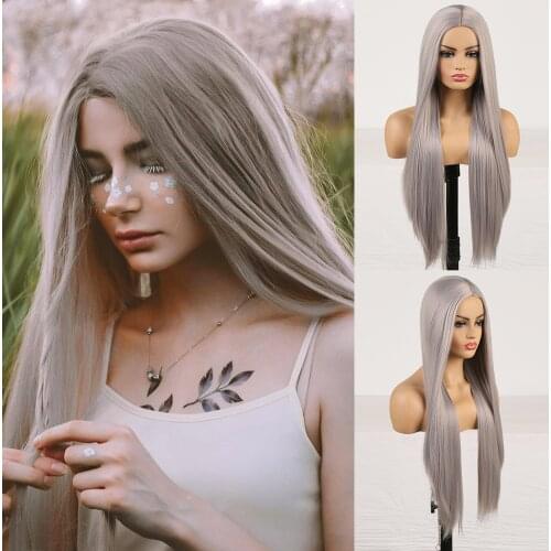 JOY&BEAUTY Cosplay Silver Gray Wig for Women Natural Long Silk Straight Hair Wigs 26 inch For Women Girl Heat Resistant Fiber