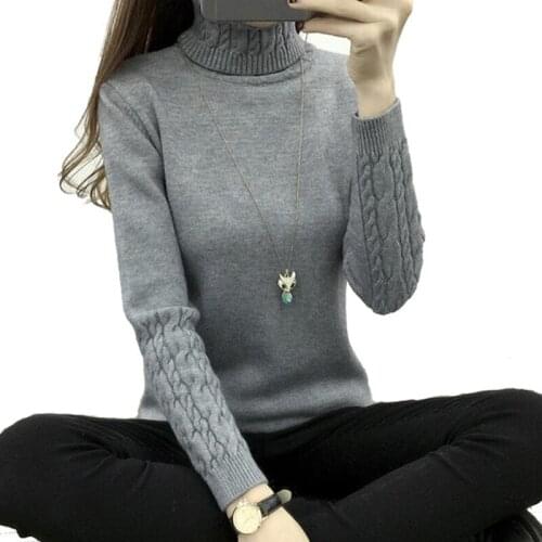 Women Sweater Winter Autumn Twisted Flowers Knitted Sweaters Warm Thincken Turtleneck Pullover Long Sleeve Women Sweater QH0831
