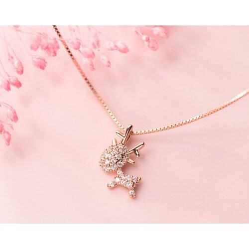 MloveAcc Real 925 Sterling Silver Little Elk Deer Animal Charm Pendant Necklace for Women Christmas Fashion Silver Jewelry