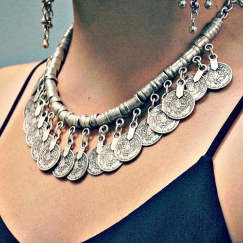 Women Stylish Pretty Boho Fashion Ethnic Statement Bib Pendant Collar Choker Coin Necklace NOV99