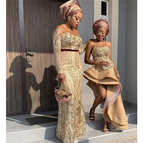 Gold African Wedding Lace Fabric Embroidered Nigerian Lace Fabrics 2019 High Quality French Tulle Lace Fabric With Sequins S1737