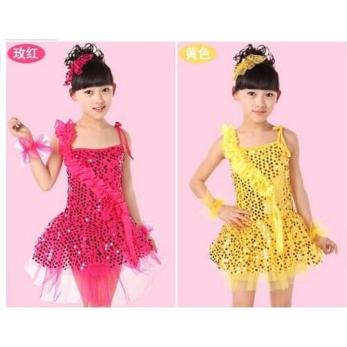 1pcs/lot Children girl latin dancing dress sequined organza short performance dress