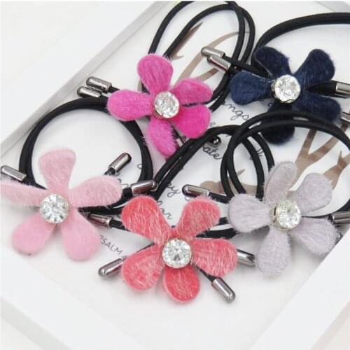 10PCS/LOT Novelty Wool Flowers Elastic Hair Bands Toys For Girl Handmade Bow Headband Scrunchy Kids Hair Accessories For Women