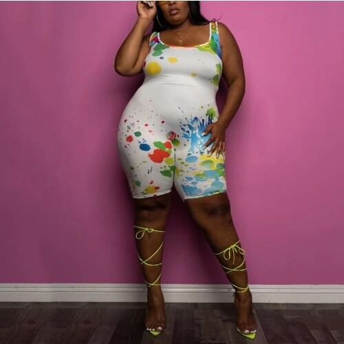 4XL 5XL Plus Size African Ladies Playsuits Bodycon Printed Sleeveless Sexy Clothes for Evening Night Club Rompers & Jumpsuits