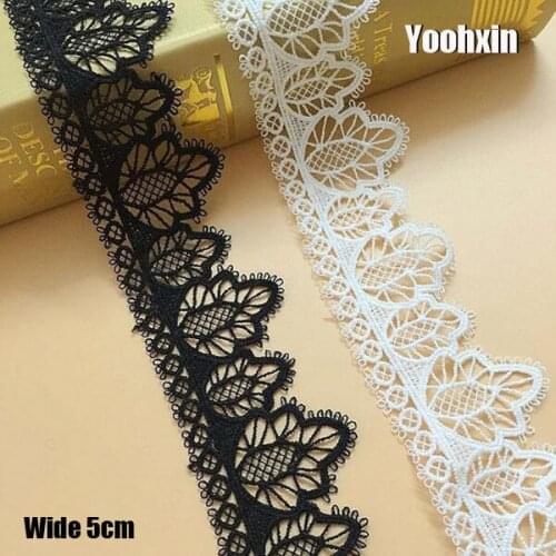 5CM Wide Luxury White black Embroidery cotton Lace Fabric trim ribbon DIY Sewing collar guipure craft applique wedding decor