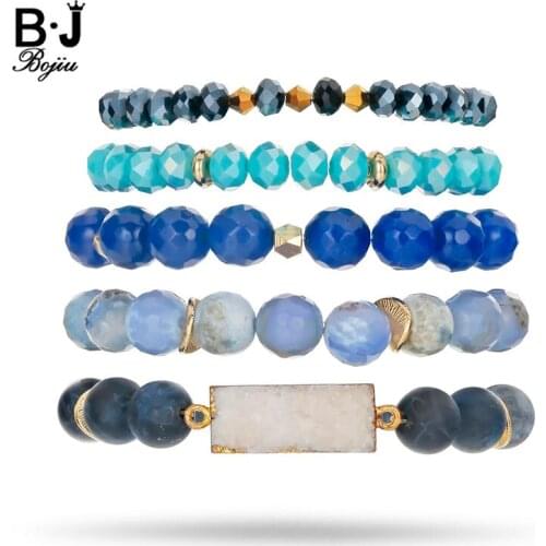 BOJIU Fashion Bohemian Bracelet Sets For Women Exquisite Crystal Natural Stone Bracelet Set Natual Druzy Charm Bracelet BCSET96