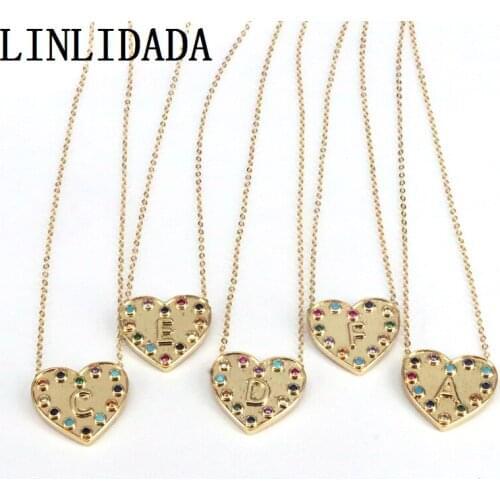 10Pcs Fashion Gold Color Lucky Letters Heart Pendant 26 Initials Name Necklace Pendant for Woman Gift