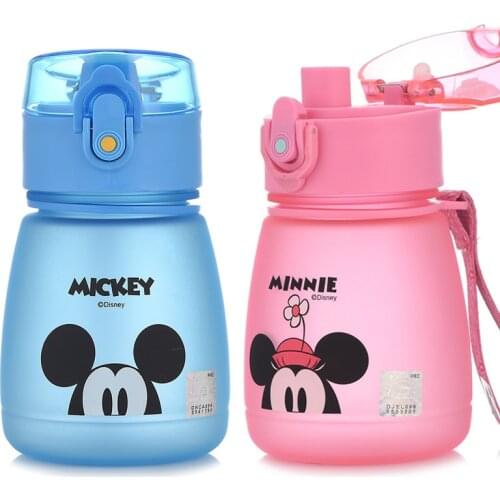 Disney Baby Minnie Mickey Plastic Feeding Cup Cartoon Sports Water Bottle Learn Drinking Straw Cup As A Gift School Bottle 300ML