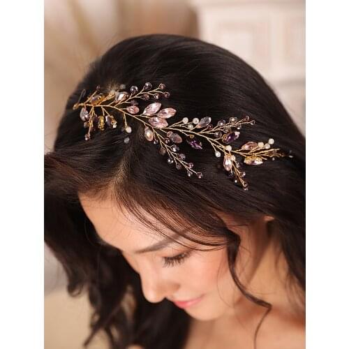Purple Wedding Headband Crystal Rhinestone Romantic Bridal Accessories Noble Women Hair Ornaments Hair bride to be Jewelry