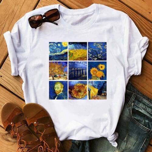 Sunflower Printed Tshirt Van Gogh Art Tee Shirts Fashion Women Tops Tee Harajuku T-shirts Female Tee Clothes Camiseta Femina
