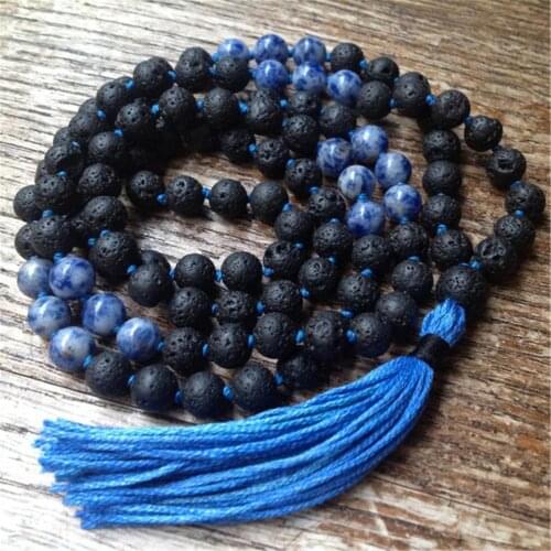 8mm Lava Alabaster Gemstone 108 Beads Mala necklace Meditation Buddhism Wristband Classic Spirituality Spiritua