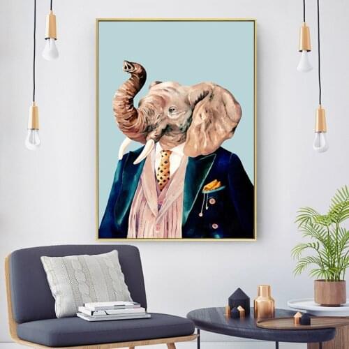 Elephant In A Suit Art Canvas Print Painting Anthropomorphic Animals Wall Picture Living Room Nursery Home Decoration Poster
