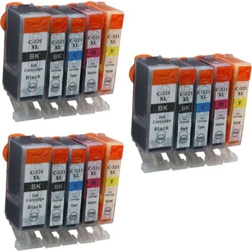 15PK Printer Ink Cartridge PGI 520xl CLI 521xl Compatible For Canon Pixma IP4600 IP4700 MP620 MP630 MP640 MP980 MP990 Inkjet