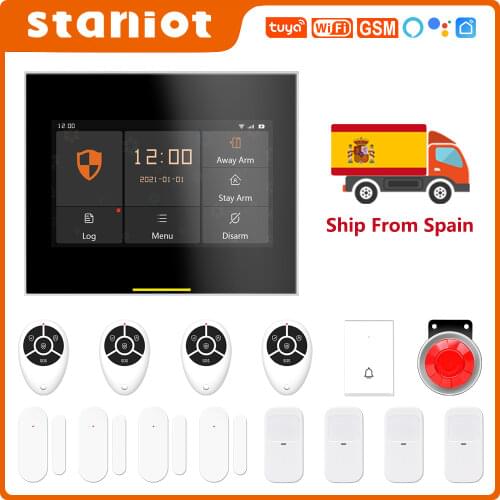 Staniot 433MHz Tuya Smart Life Wireless Wifi GSM Factory & Home Burglar Alarm Kits Support Preset 5 Groups Alarm Phone Numbers