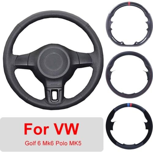 Leather Car Steering Wheel Cover For Volkswagen VW Golf 6 Mk6 VW Polo MK5 2010-2013 Auto Interior Customized Steering Wheel Wrap