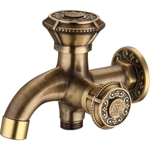 Bibcock Faucet Antique Bronze/Chrome Brass Wall Mounted Double using Bathroom Washing Machine faucet Outdoor garden mixer