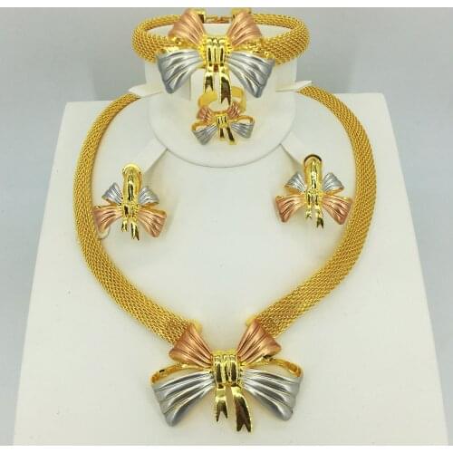 HOT Fashion wedding Dubai Africa Nigeria African Jewelry set gold-color necklace Earrings romantic woman Bridal Jewelry Sets