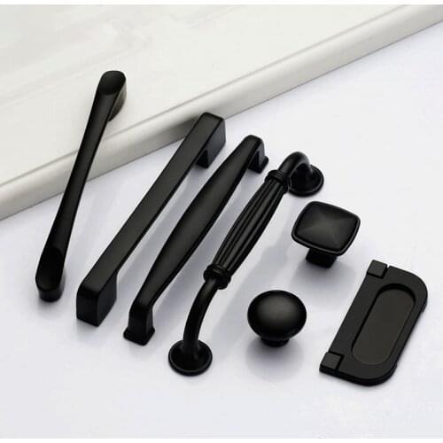 Furniture Hardware Accessories Drawer Cabinet pulls Minimalist Handle American Black Cabinet Wardrobe Knobs for bedroom kitchen