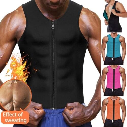 Mens Body Sculpting Warm Undershirt Vest Slimming Neoprene Tops Slimming Belly Fat Burner Sweat Vest Zipper