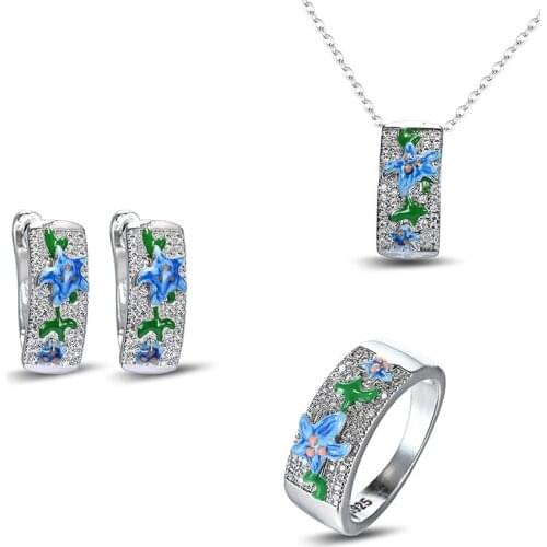 Independent design five-pointed star flower full of diamonds to attend the cocktail party ring enamel earrings pendant set