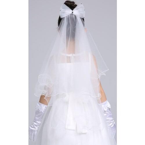 2019 New White Ivory Kids Girls First communion Veils Tulle bowknot with comb Wedding Flower Girl veil Mariage Fille