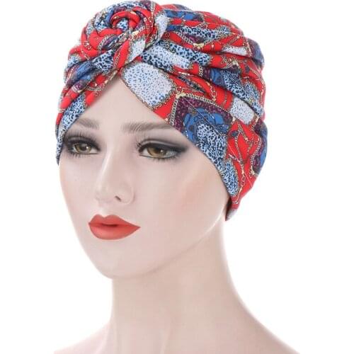 2020 New Women tie Turban Hat bohemian style knot turban african twist headwrap Ladies Hair Accessories India Hat Muslim Cap