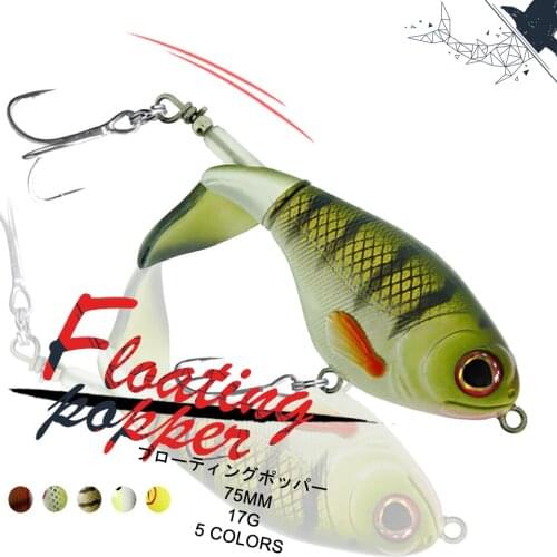 New 75mm 17g Popper Fishing Lure Floating Artificial Bait Top Water Wobbler 3D Eyes Minnow Bass Pike Fishing Tackle