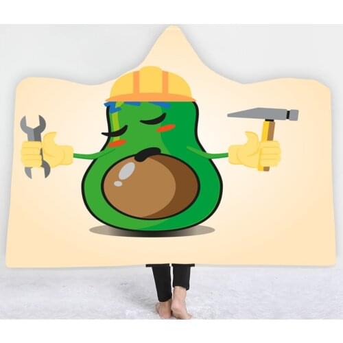 Avocado Hooded Blanket Green Fruit Fleece Blanket 3D Print Kids Cartoon Throw Blanket Picnic Home Soft Warm Wearable Blanket