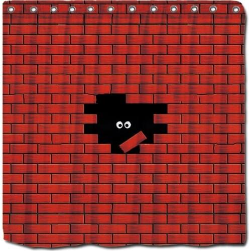 Personalized Shower Curtains Funny Cartoon Eyes Brick Wall waterproof polyester Shower Curtain with hooks bathroom Curtain