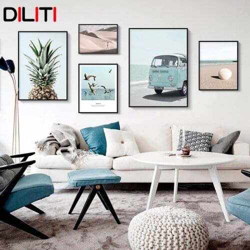 Bus Cactus Pineapple Nordic Posters and Prints Nature Ocean Landscape Wall Art Pictures for Living Room Canvas Painting Decor
