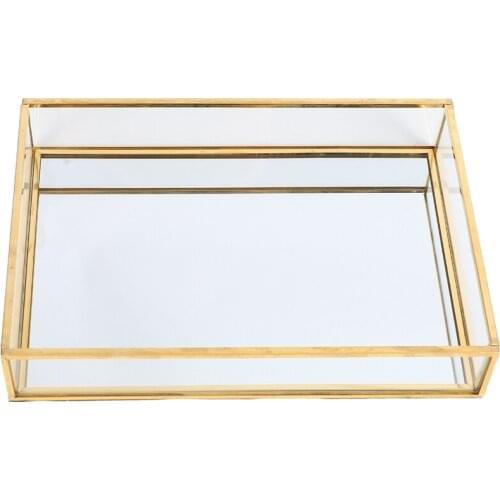 Nordic Retro Storage Tray Gold Rectangle Glass Makeup Organizer Tray Dessert Plate Jewelry Display Home Kitchen Decor