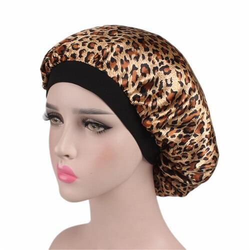 Printing Satin Bonnet For Women Elastic Wide Band Night Sleep Satin Hat Chemo Caps Hair Loss Cover Fashion Head Wrap Hair Care