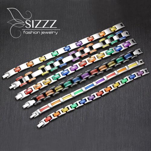 6 Kinds Silicone 316L Stainless Steel Bracelet Men Bangle Rainbow Color Clasp LGBT Bracelet Gay Pride Bracelet For Men Women