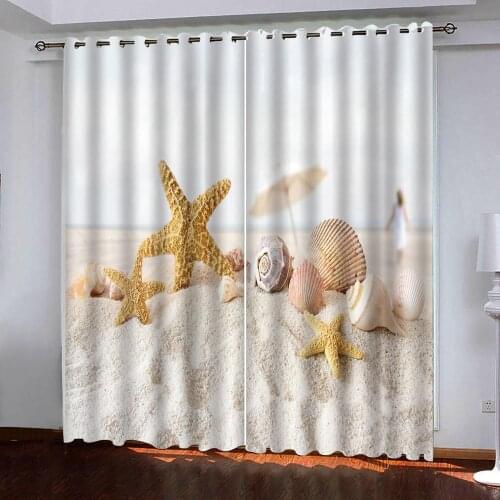 Modern Curtains 3D Window Curtains For Living Room kids bedroom kitchen white sandy beach starfish curtain Decoration custom