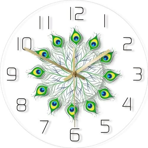 Morden Design Mandala Peacocks Feather Multi Coldecorors LED Watch Wild Animal Nature Feather Mood Light Wall Clock Klok