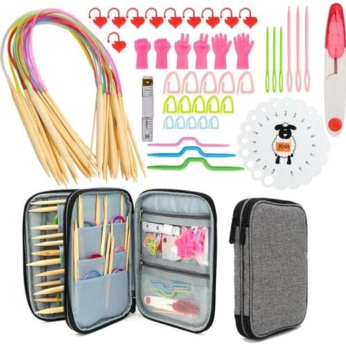 Knitting Needles Set 18pcs 60cm Circular Bamboo Knitting Needles Sewing Accessories DIY Yarn Weave Knit Tools With storage bag