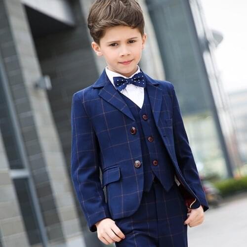 Formal School Suits for Weddings Flower Boys Blazer Jacket Shirt Vest Pants Tie 5pcs Tuxedo Kids Prom Party Dress Clothing Sets