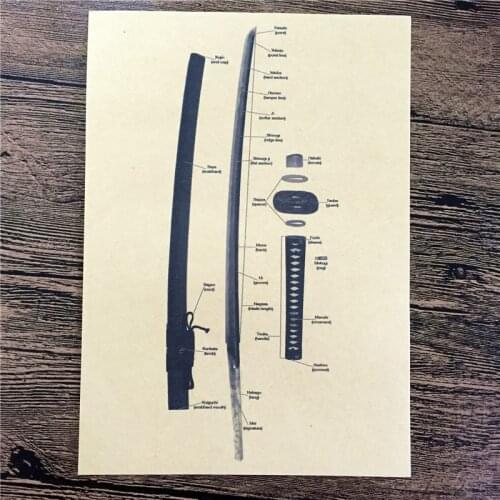 Top fashion LBQ-003 home decor kraft paper "Samurai sword" for kichen wall sticker movie poster bar cafe wall painting 42x30 cm