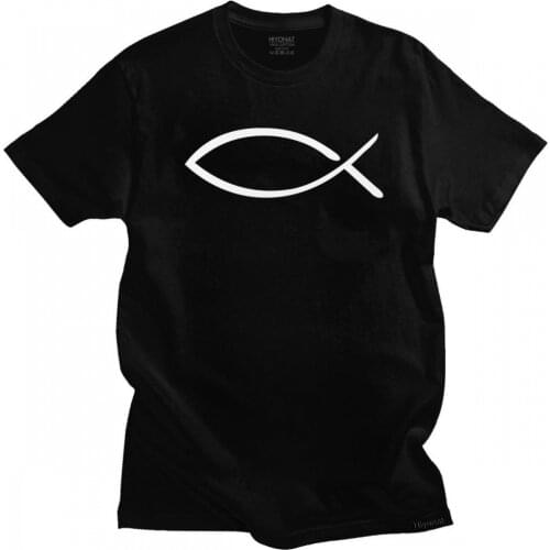 Unique Mens Jesus Fish Tshirt Short Sleeved Urban Fashion T-shirt Cotton T Shirt Summer Christian Tee Tops Loose Fit Apparel